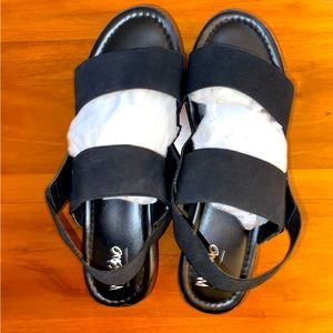 Mossimo Y2K Black Slingback Wedges Size 8 Retro Sandals Leather Strappy Comfy